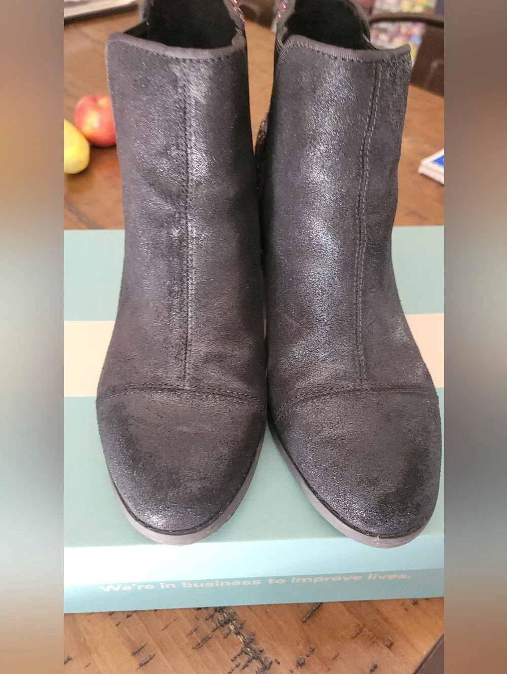 TOMS Black Ankle Boots with Purple Multi-Color Glitter Heel